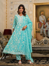 Green Floral Printed Liva Rayon Kurta, Pant And Dupatta Set With Thread & Sequins Work-J4850RAMAGREEN